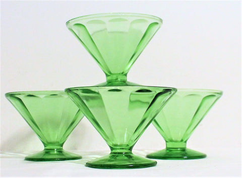 4 Perfect Vintage Green Depression Glass Sherbet Dishes