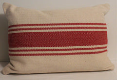 French Farmhouse Red Woven Stripe Canvas Throw Pillow