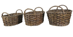 Set of 3 Hand Woven, Heirloom Quality Oval Willow Wicker Baskets