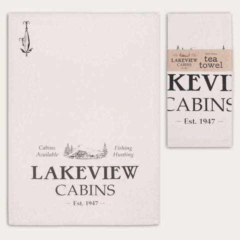 Lake Cabin Print Feedsack Cotton Kitchen Tea Towels, Set of Two