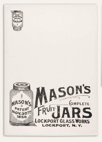 Mason Jars Print Feedsack 100% Cotton Kitchen Tea Towels, Set of Two
