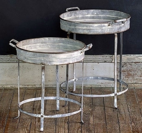 Galvanized Nesting Tray Tables, Set of Two